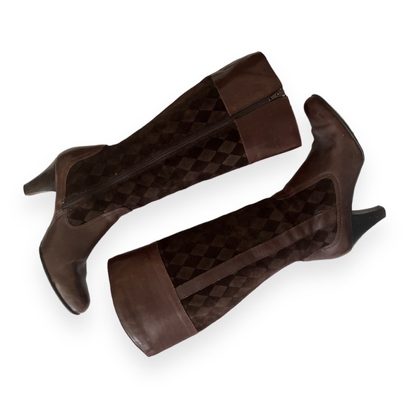 Born Brown Suede Leather Harlequin Heeled Boot Side Zip Stacked Heel Women’s 9 - Picture 2 of 12